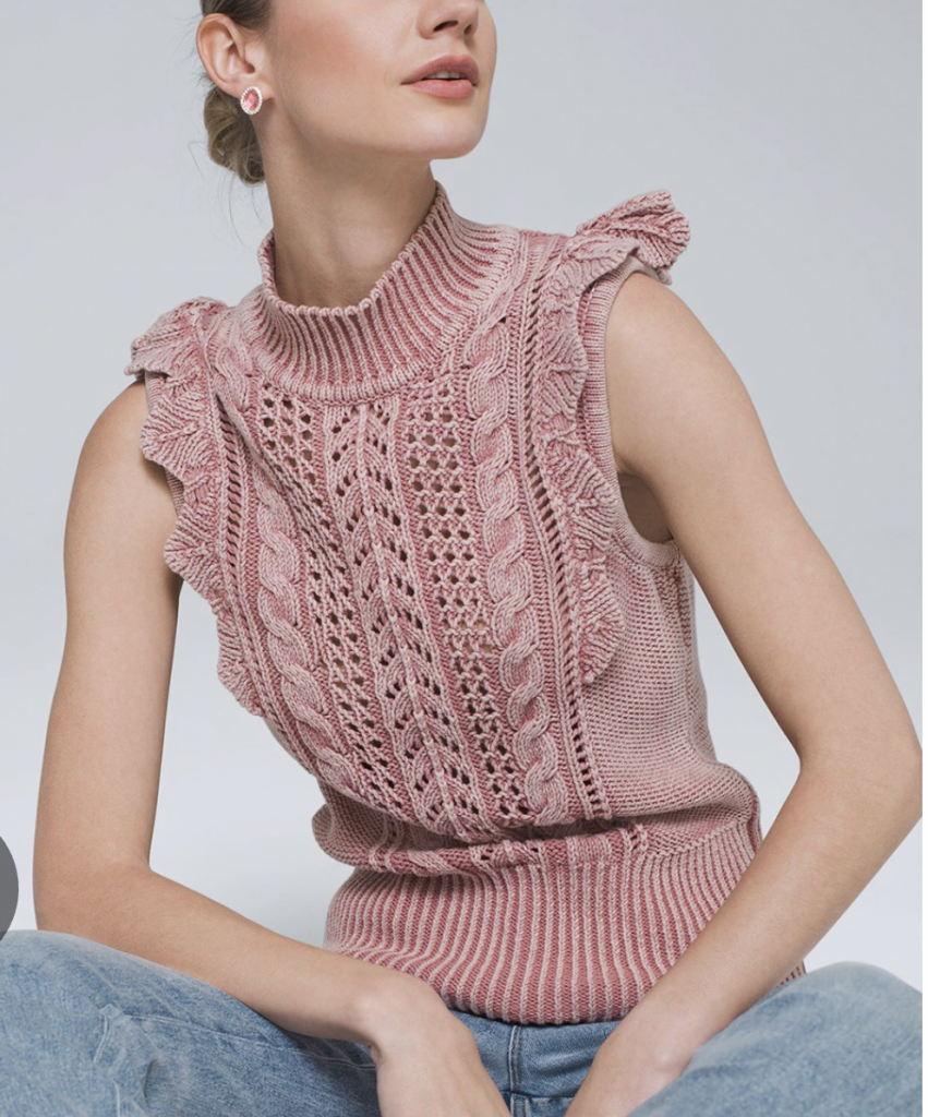 ruffle mock neck blush pink sleeveless sweater