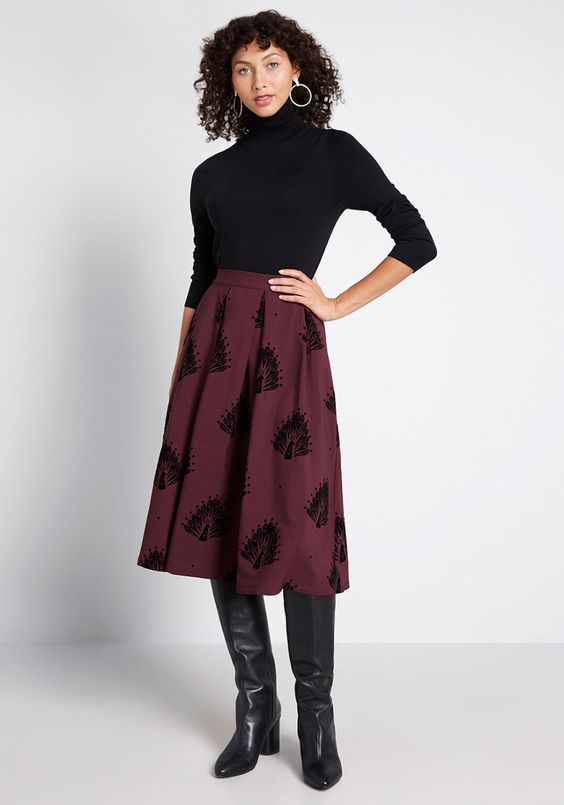 Aline Skirt + Fitted Sweater + Tall Boot