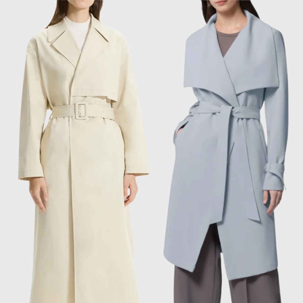 Spring 2024 fashion trends. Beige Theory Trench (left) and Soia + Kyo Trench (right).